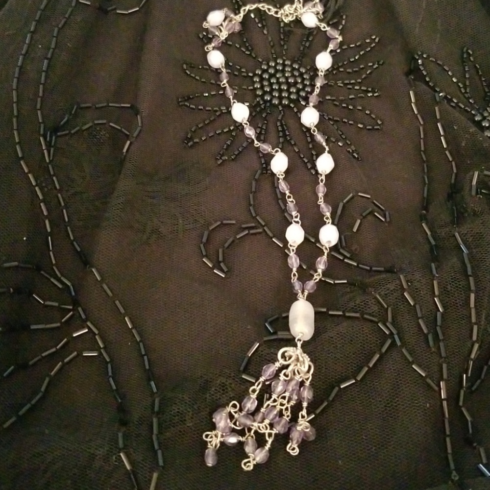Blue lace agate and amethyst necklace.